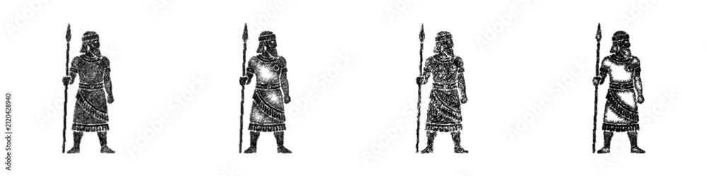 Obraz premium Sketch mesopotamian soldier icon design set