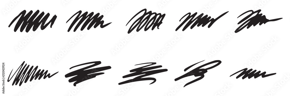 Fototapeta premium Hand drawn scribble set. Collection of black ink brush strokes and pencil marks.