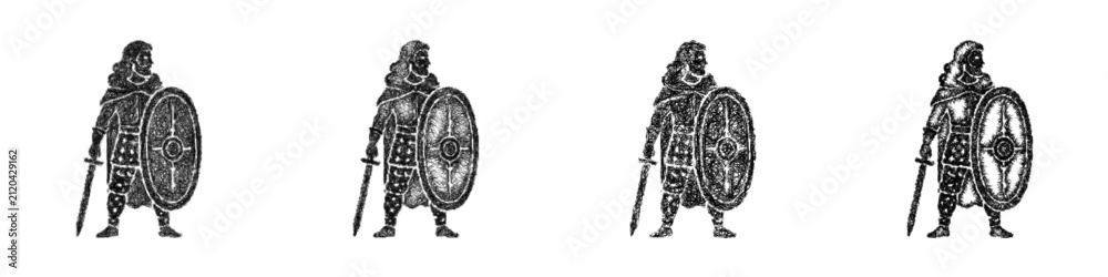 Fototapeta premium Monochrome sketch gaul warrior icon design set