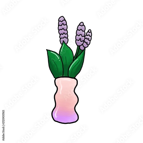 Hand-Drawn Lavender in Wavy Gradient Vase — Cute Floral Illustration