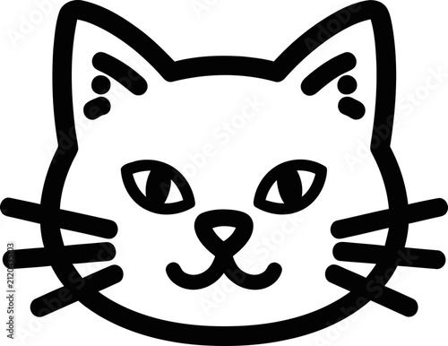 Cute cartoon cat face, simple hand-drawn outline, black and white illustration