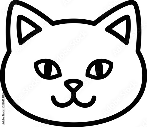 Simple Cat Face Outline Icon, Minimalist Cute Animal Head Drawing