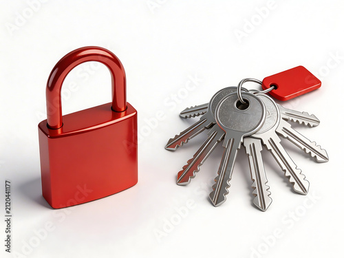 Red padlock and set of keys