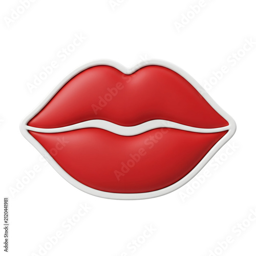 3d rendered red lips icon with white outline isolated for romantic graphic design projects with glossy aesthetic with rendered smooth on transparent background