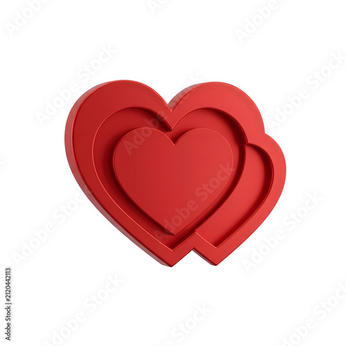 Minimalist layered red heart shape symbol for romantic celebration and valentine day graphic design elements with displays three dimensional on transparent background
