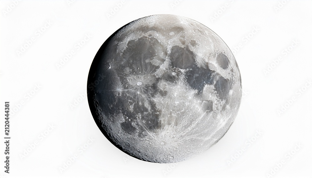 Obraz premium Full Moon Isolated On White Background With Detailed Surface