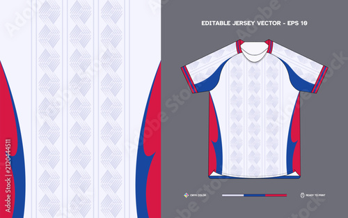 White Football Jersey Design with Subtle Geometric Wave Pattern and Red Blue Flame Side Accents