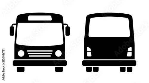 Fotografie Front and rear view of a black bus silhouette icon set isolated on white backgro