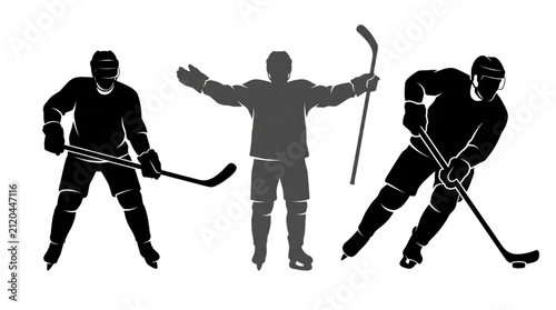 Photography Professional Ice Hockey Player Silhouettes in Dynamic Action Poses