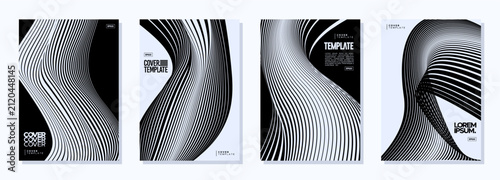 Set of modern motion curve stripe line abstract cover background