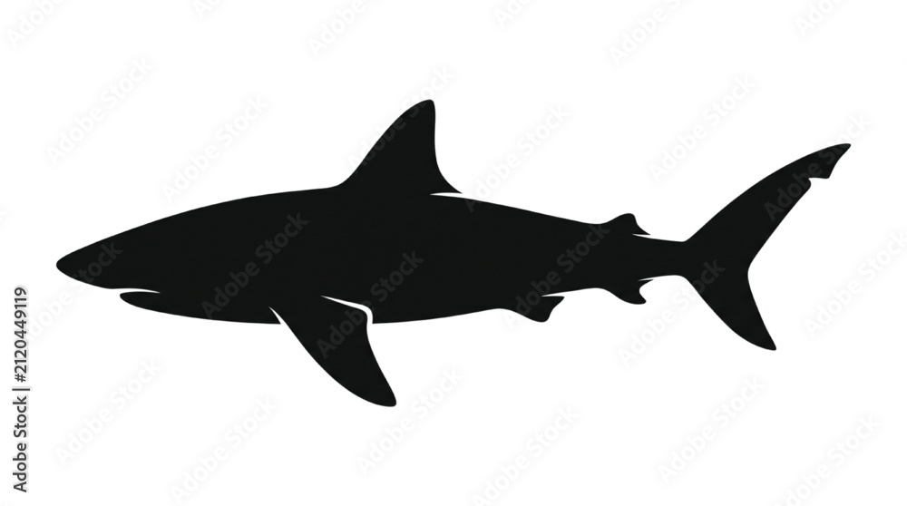 Obraz premium Dynamic silhouette of a powerful shark swimming in the vast ocean, symbolizing strength and wild marine life