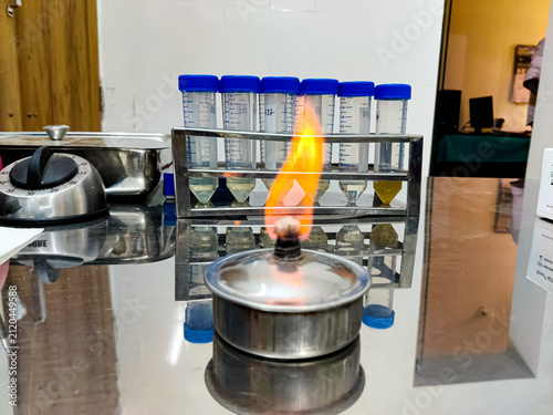 Spirit Burner with Flame at laboratory.