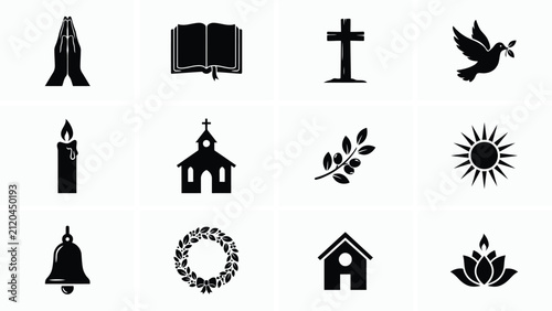 Картината върху платно Minimalist black religious symbols icon set with high contrast collection twelve