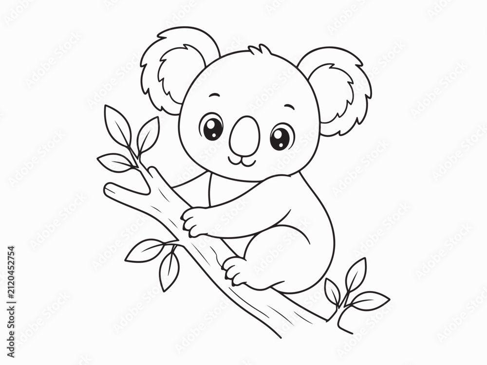 Obraz premium Cute Koala Climbing Tree. Adorable Wildlife Animal in Natural Habitat