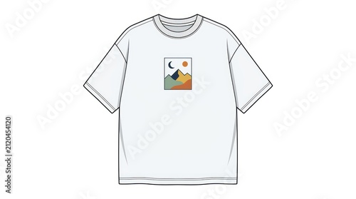 Oversized white t-shirt with mountain print. Minimalist graphic tee for casual streetwear.