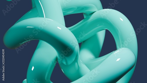 Bild auf Leinwand Turquoise liquid tubes entwined in soft studio illumination