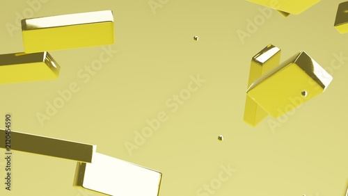 Quadro su tela Golden ingots tumbling through a bright monochromatic space