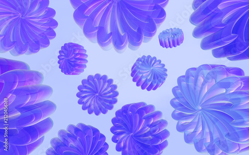 Foto Abstract Purple 3D Floral Geometric Shapes Floating On Light Blue Background
