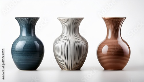 Three Ceramic Vases Isolated On A Transparent Or White Background