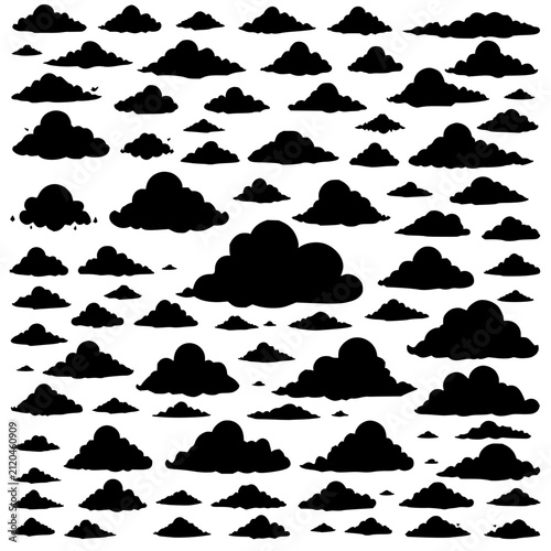 Canvas Print Black Clouds set with a grid arrangement of varied silhouettes featuring minimal
