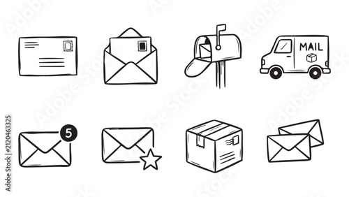 Hand Drawn Postal and Delivery Service Icon Set
