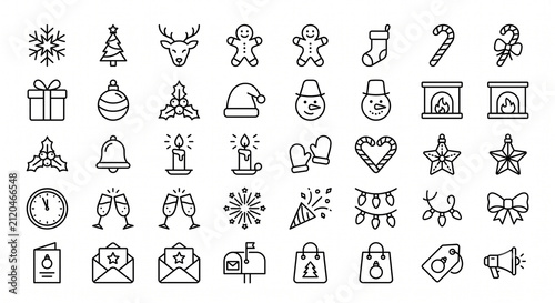 Canvas Print Christmas doodle icons set