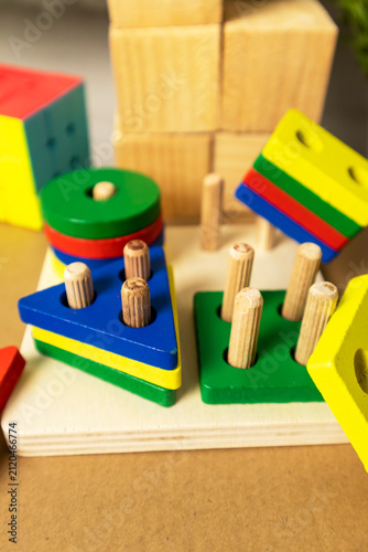 Developmental toy four types of wooden building blocks