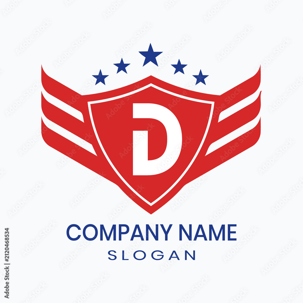 Obraz premium Letter D Shield Wings Logo Vector