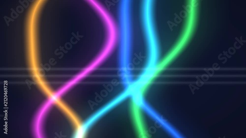Glowing Neon Fiber Optic Streams Flowing Vertically on Dark Blue – Colorful Light Beams & Data Network Cables, 5G Telecommunications Background Loop