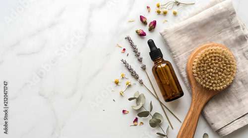 Natural Body Care Products Arranged On Marble Surface
