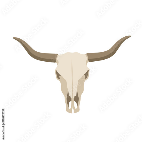 Bull skull flat vector illustration isolated on white background. Western cattle skull symbol for ranch, desert, cowboy, and Wild West themes