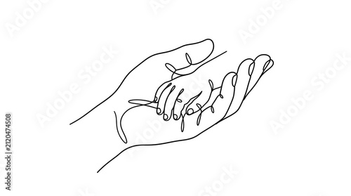 Simple Continuous One Line Art Drawing of an Adult Hand Holding a Small Baby Hand