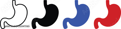 Four colored icons of human digestive system stomach shapes transparent background