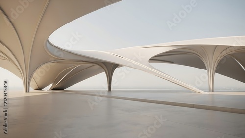 Futuristic White Architectural Terminal with Sweeping Curved Roofs and Minimalist Design