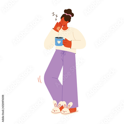 Sleepy Person Before Morning Coffee Flat Vector Character Illustration