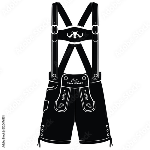 Konstfotografi Detailed lederhosen pants silhouette vector illustration with embroidery for folk costume