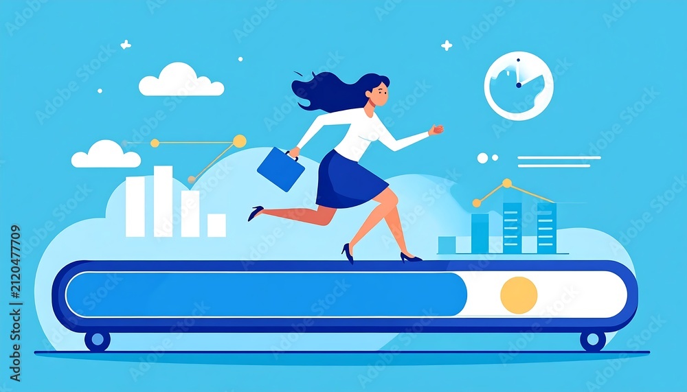 Obraz premium Businessman jumping over hurdles with city skyline background.