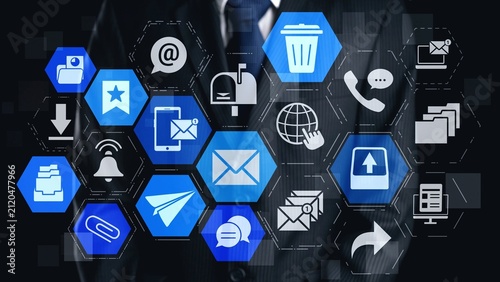 Принти на полотні Email icons show digital communication, email service, and inbox management