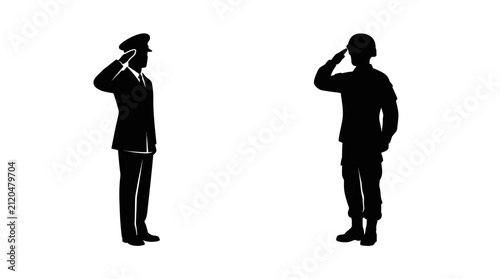 Military Personnel Saluting In Uniform Silhouette soldier