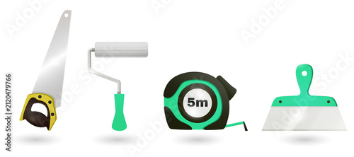 Cuadro en lienzo Four colorful painting and construction tools on transparent background PNG
