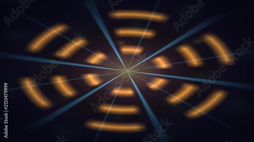 Glowing Orange HUD Rings with Blue Laser Rays on Dark – Sci-Fi Radar Interface & Digital Data Core, Futuristic Tech Animation Loop