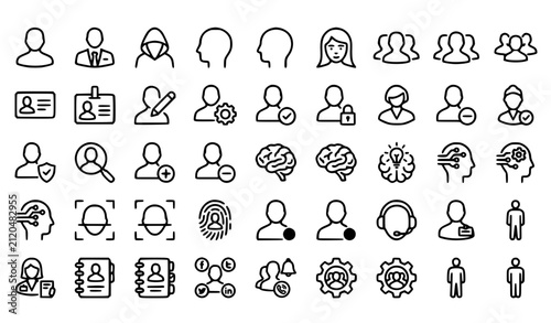 Profile Outline Icon Collection with Avatar Brain Identity and User Account Editable Vector