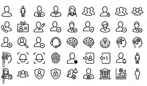 Editable User Profile Line Icon Pack with Avatar Head Brain Identity and Account Symbols Vector