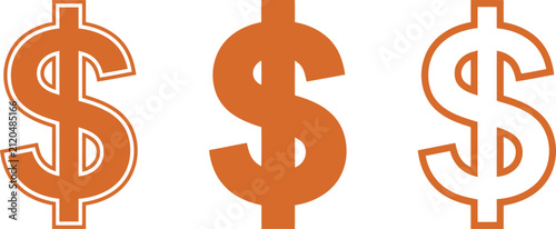 Three different orange dollar sign currency symbols for financial business and banking designs