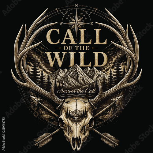 Wild Trails, Fierce Hunts, Endless Adventures Beyond the Mountains, Typography Vector T-shirt Design