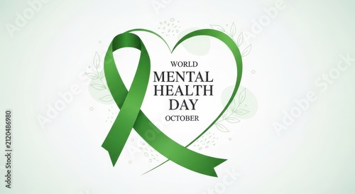 World Mental Health Day green ribbon heart