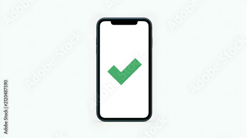 Phone with a green check mark indicating successful payment on white background