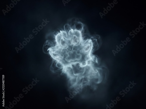 Ethereal wisps of luminous white smoke swirl and dance in darkness