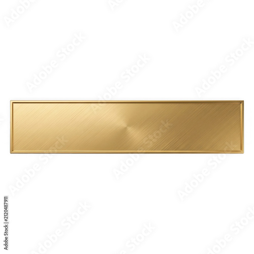 Rectangular gold metal plate with brushed texture isolated on transparent background