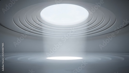 Minimalist Circular Skylight Interior with Dramatic Light Beam | Futuristic Abstract Architecture Background